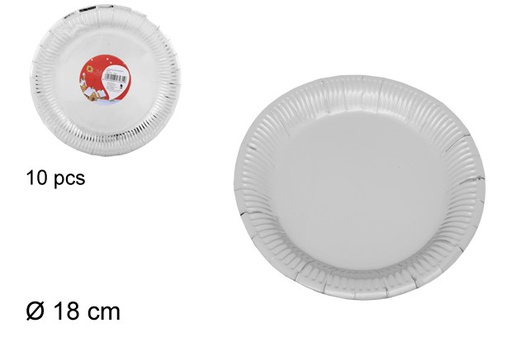 [103792] 10 ASSIETTE EN CARTON NOËL ARGENT 18 CM