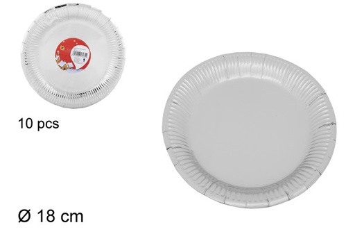 [103792] Pack 10 flat Christmas paper plates silver 18 cm