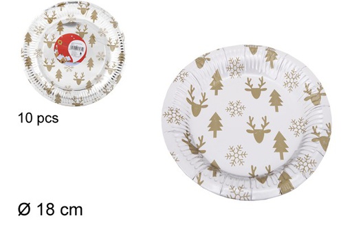 [103799] Pack 10 pratos de papel prateados decorados com Natal de 18 cm