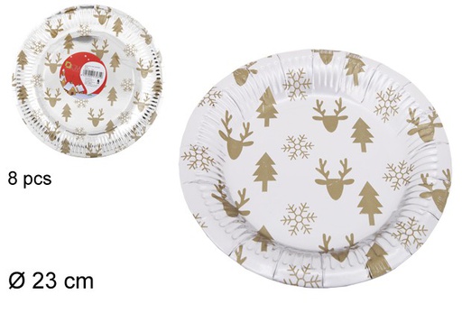 [103802] Pack 8 platos papel decorados Navidad plata 23 cm