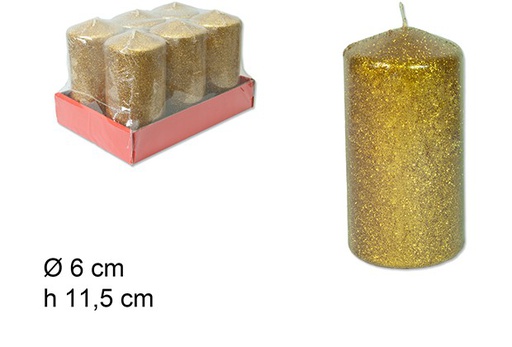 [103928] Bougie pilier à paillettes or 11,5 cm
