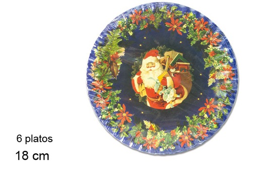 [103942] Pack 6 pratos de papel decorados de Natal do Papai Noel 18 cm