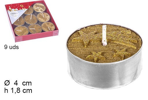 [103977] Pack 9 velas douradas decoradas estrela cadente Natal 4 cm