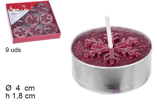 [103983] 9 velas roja decorada copo de nieve navidad 4x4x1.8cm
