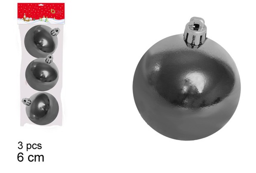 [104033] Pack 3 shiny silver Christmas bauble 6 cm