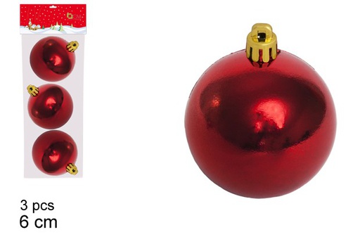 [104034] Pack 3 bolas Navidad rojo brillo 6 cm