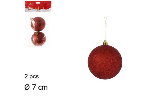 [104037] Pack 2 bolas de Natal vermelhas glitter 7 cm