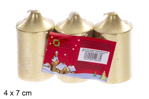 [104038] Pack 3 velas taco de Natal douradas 4x7 cm