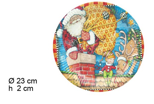 [104061] Pack 6 assiettes en carton décorées Père Noël 23 cm