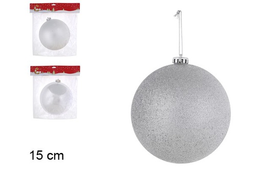 [104086] Boule de Noël argent brillante/mate/à paillettes 15 cm