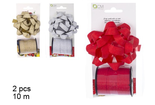 [104237] Ribbon + pompom assorted colors 10 m.