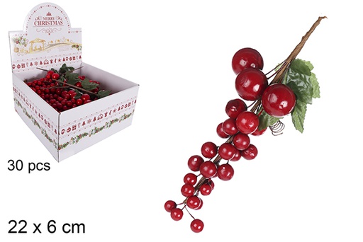 [104261] Branch red berries with green leaves 22x6 cm