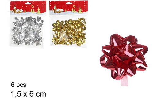 [104302] Pack 6 laços prateados/dourado/vermelhos 1,5x6 cm