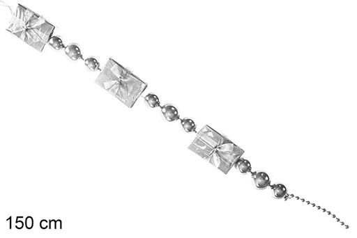 [104305] Pendentif cadeaux et boules en argent 150 cm