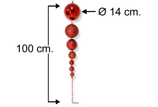 [104369] Corrente de bola de Natal vermelha 100 cm