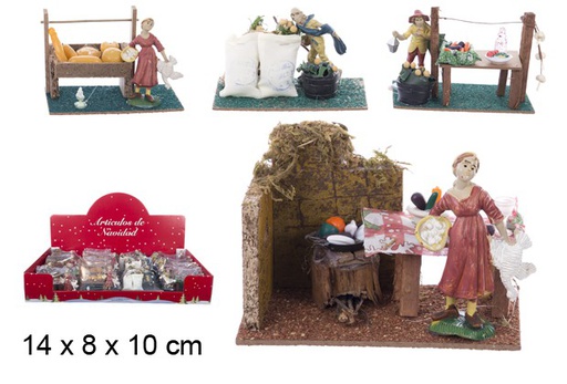 [104378] Seamstress scene on display with assorted models 14x8 cm