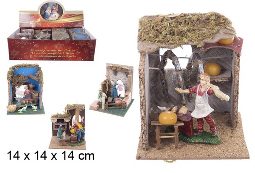 [104388] Scena pastori al lavoro 3 modelli assortiti 14 cm