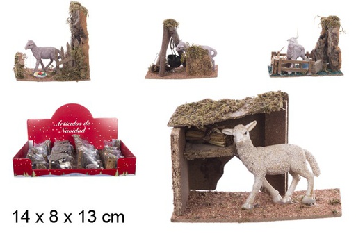 [104399] Crèche de Noël avec mouton 14x8 cm