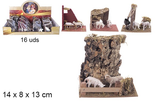 [104400] Scène de Noël avec mouton 14x8 cm