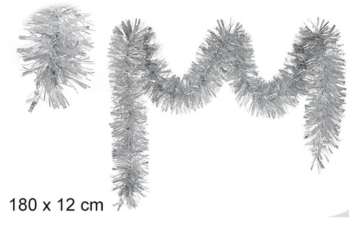 [105176] Embossed silver wide christmas tinsel 12x180 cm