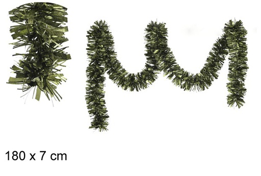 [105212] Embassed olive green wide Christmas tinsel 180x7 cm