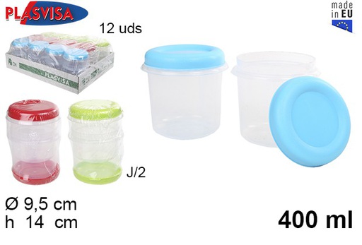 [030528] Pack 2 potes de plástico com tampa cores sortidas 400 ml