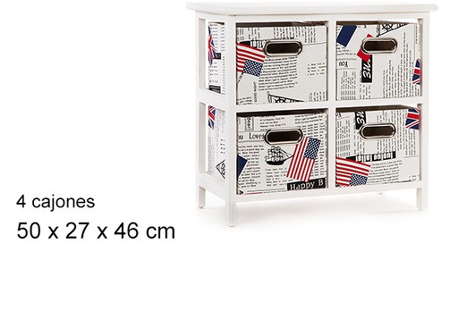 [041355] MEUBLE BLANC 4 TIROIRS PAYS 50X27X46 CM