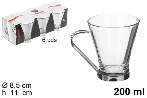 [100008] Taza cristal cafe con leche asa metal 200ml