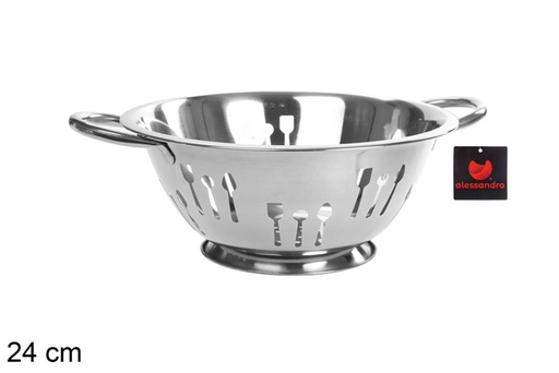 [100544] Coador de aço decorado com talheres 24 cm