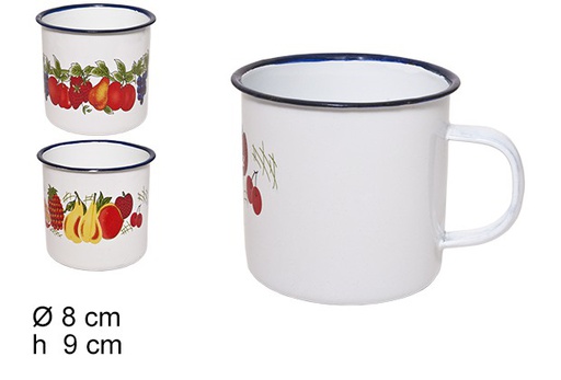 [100785] Mug émaillé décoré de fruits 8 cm  