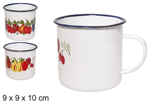 [100787] Enamel mug decorated fruit 9 cm