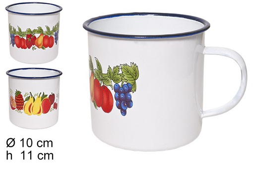 [100789] Caneca esmaltada decorada frutas 10 cm 