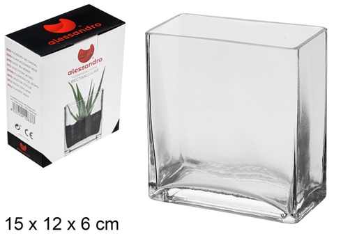 [100837] Rectangular glass flower vase 15x12 cm
