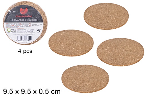 [101360] Pack 4 sottobicchiere rotondo in sughero 9,5 cm