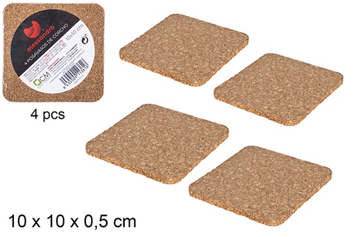 [101361] Pack 4 posavasos de corcho cuadrado 10x10 cm