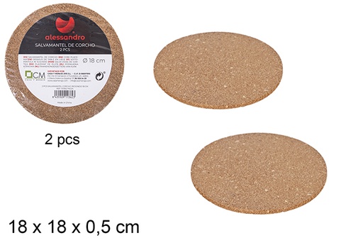 [101362] Pack 2 round cork coaster 18 cm