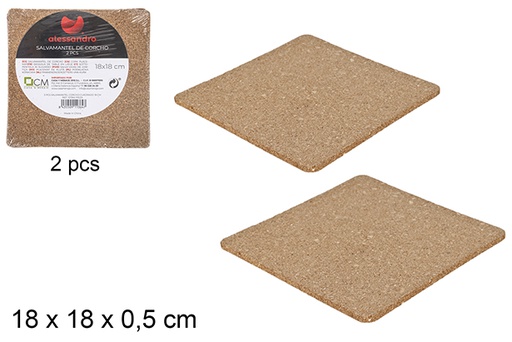 [101364] Pack 2 squared cork coaster 18 cm