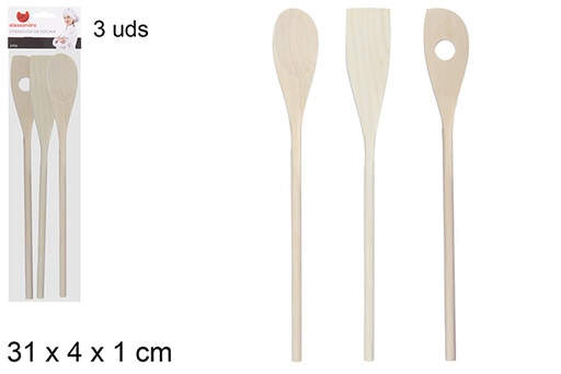 [101456] Pack 3 assorted wooden kitchen spoons 31 cm