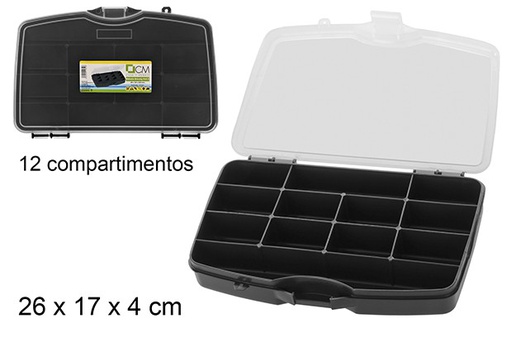 [101651] Black plastic tool box with 12 compartments
