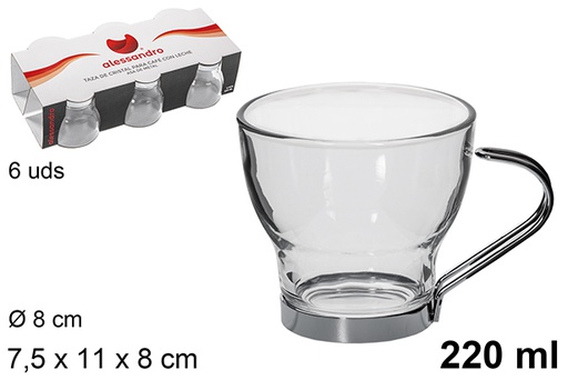 [101685] Taza cristal pack 6 cafe con leche asa 220ml