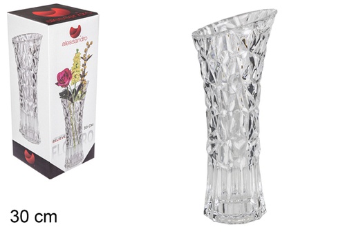 [101818] Glass flower vase relieve 30 cm