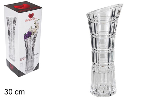 [101821] Glass flower vase relieve 30 cm