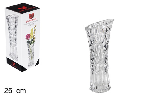 [101824] Glass flower vase relief 25 cm