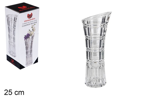 [101827] Glass flower vase with squares 25 cm