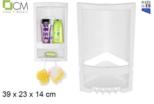 [101923] White bathroom corner shower plastic shelf 39x23 cm