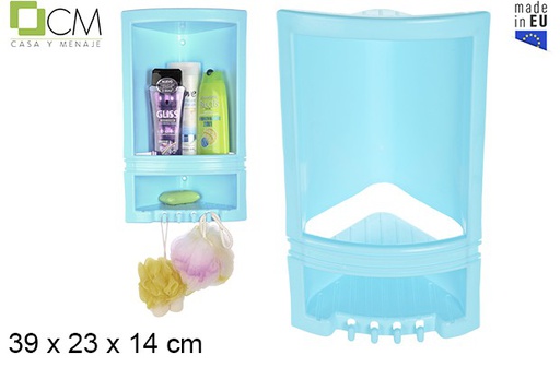 [101924] Étagère d'angle plastique salle de bain bleu 39x23 cm