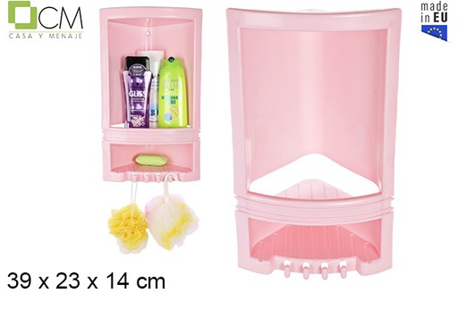 [101925] Pink bathroom corner shower plastic shelf 39x23 cm