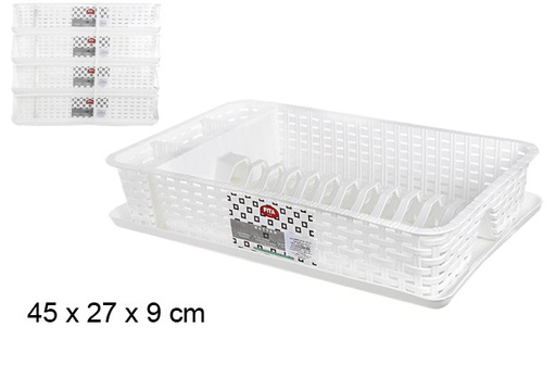 [101951] Piccolo scolapiatti in rattan bianco 45x27 cm 