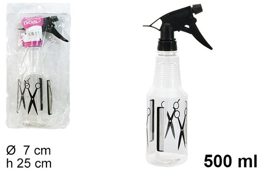 [102082] Garrafa de plástico com pulverizador preto cabeleireiro 500 ml