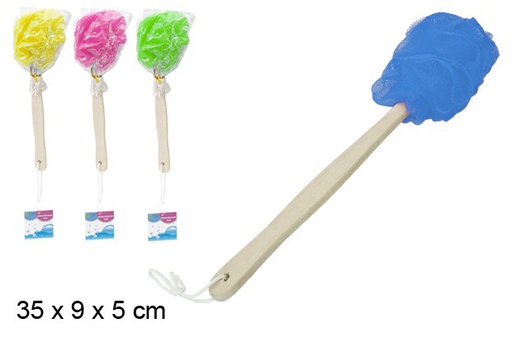 [102349] Esponja de banho redonda com cabo de madeira